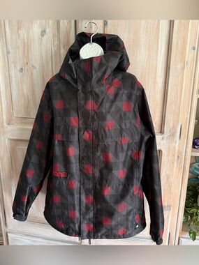 Burton Black and Red Plaid Hooded Snowboarding Ski Winter Jacket Medium